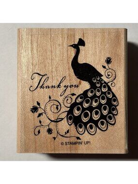 Stampin Up Rubber Stamp Wood Mounted Peacock Floral Flower Art Sketch Thank You